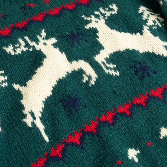 Eddie Bauer Reindeer Wool Sweater Green Nordic Christmas Vintage - Picture 6 of 12